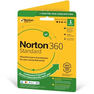 Obrázek Norton 360 Standard; obnovení licence; počet zařízení 1; platnost 1 rok